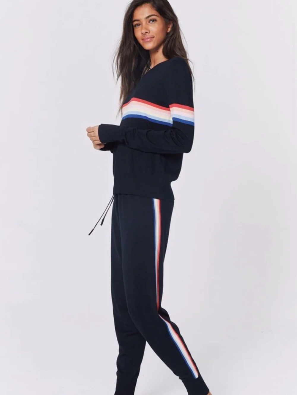 Spiritual Gangster Madeleine Thompson Black Sweater with Multicolor Stripes